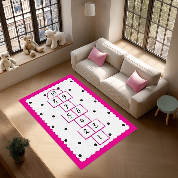 LaModaHome Hopscotch Play Rug Washable Rug – Non-Slip Backing, Easy To Clean, Perfect For Kids Room (23.6" x 35.4")