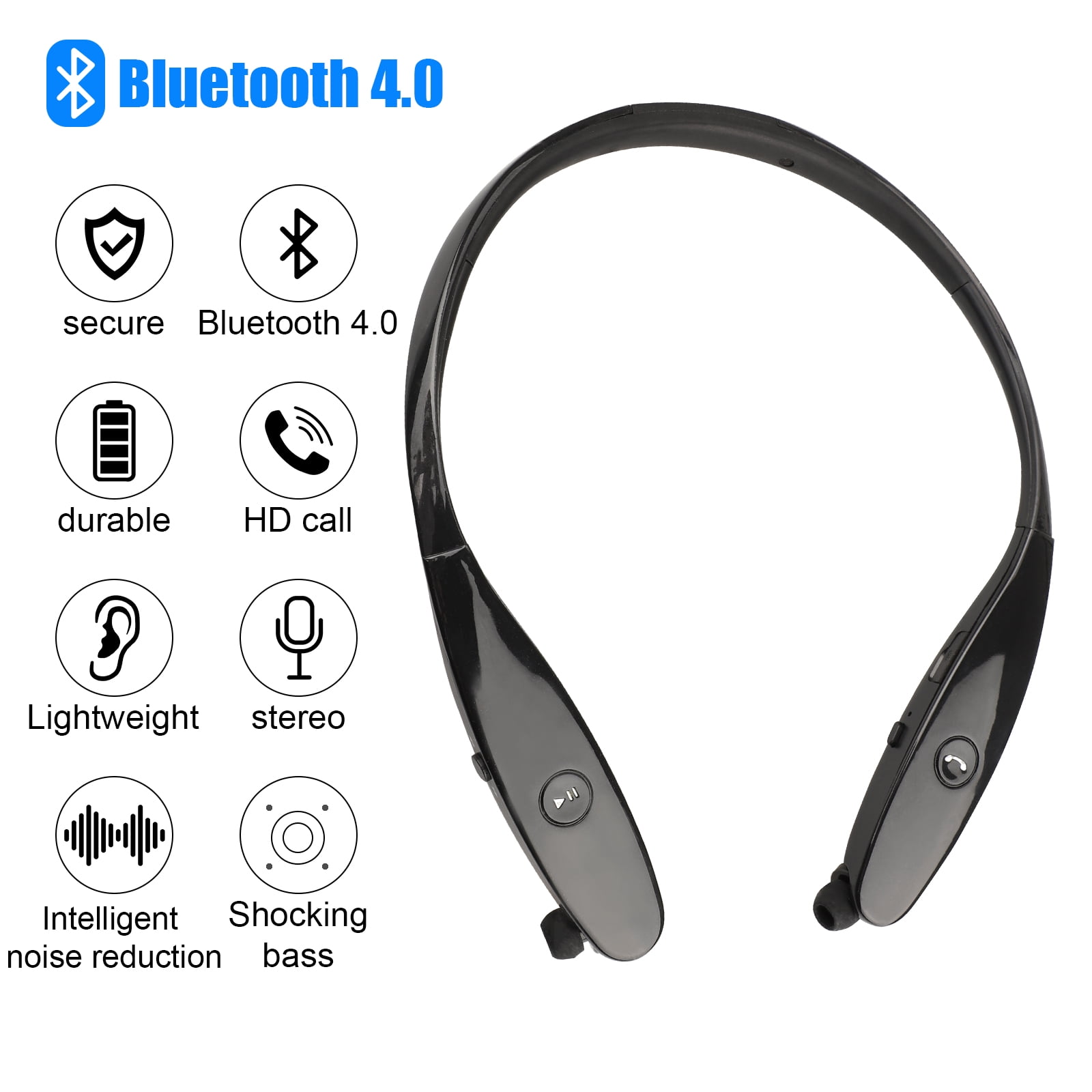 EEEKit Wireless Headphones, Neckband Wireless Bluetooth Headset True 3D Stereo Sound with Retractable Earbuds Sweatproof Earphones for iPhone 11/11 Pro Samsung Android