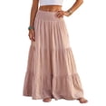 thumbnail image 3 of Tqcoqu Women's Solid Cotton Linen Tiered Maxi Skirt,Smocked Elastic High Waist Flowy Boho Beach Long Skirt, 3 of 7