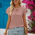 thumbnail image 5 of Ohufall Womens Tops! Women's Fashion Casual Spring And Summer Solid Double Layer Short Sleeve V-Neck Shirt Blouse T-shirt, 5 of 6