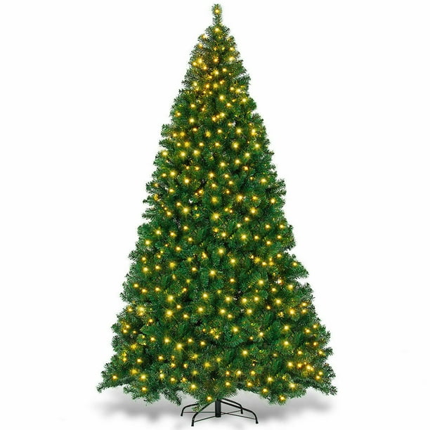 Costway 9Ft PreLit PVC Christmas Tree Hinged 700 LED Lights Green