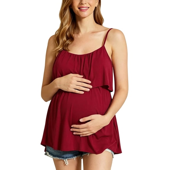 Women's Maternity Tank Tops Sleeveless Top Crew Neck Casual Pregnancy T-Shirts Summer Basic Red L