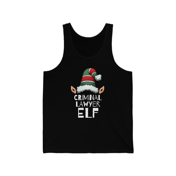 Criminal Elf Unisex Tank Top, XS-2XL Christmas Attorney Law School Elves