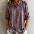 thumbnail image 2 of PBFRDSJ Womens 3/4 Sleeeve Striped Button Down Shirt Vintage Collar Loose Fit Casual Blouse for Office Business, 2 of 6