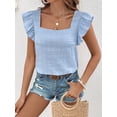 thumbnail image 6 of Yunliwuli Women's Shirred Tops Casual Slim Square Neck Fly Sleeve Solid Color T-Shirt for Summer, 6 of 7