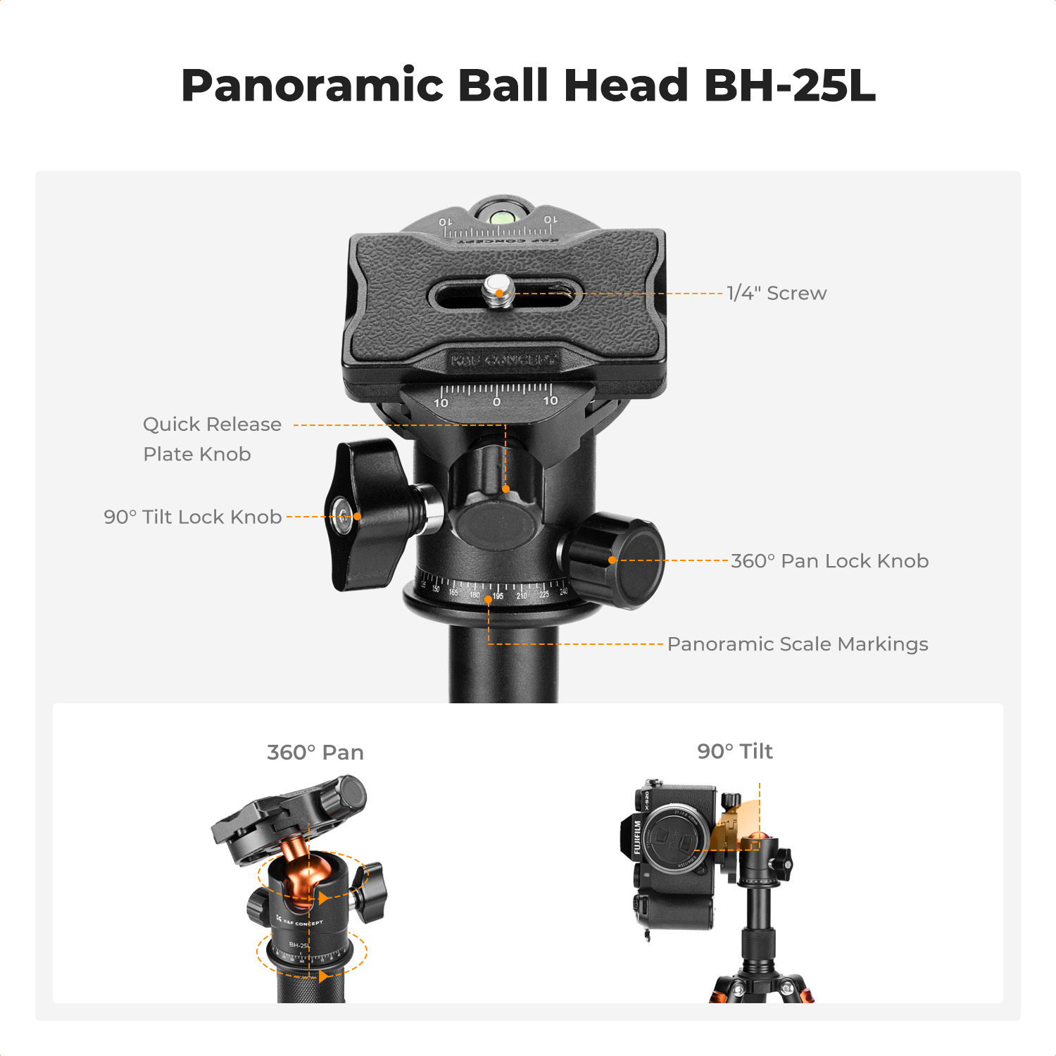 K&F CONCEPT 20.5"/ 52cm Desktop Mini Tripod for Camera, with 360° Low Profile Ball Head, 1/4'' Screw Quick Release Plate, Load Capacity 6KG