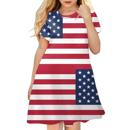 

kpoplk Toddler Girls 4th of July Dress American Flag Casual Skirt Kids Strap Patriotic Swing Sundress Sleeveless Dress(7-8 Years)