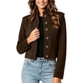 thumbnail image 2 of Women's Solid Long Sleeve Stand Collar Casual Button Jacket, 2 of 7
