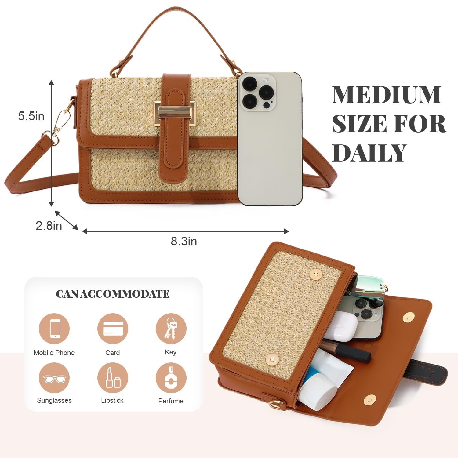 Summer Purse for Women 2025 Woven Vacation Handbags Straw Crossbody Bag for Spring Beach