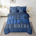 thumbnail image 2 of Ice Hockey Bed in a Bag Full Sport Game Ball Theme Comforter Set with Sheets Ice Hockey Room Decor Bed Set Sports Bedding Sets Teen Winter Sports Sheets 7 Pcs Navy Blue, 2 of 5