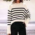 thumbnail image 4 of Suéteres de Punto A Rayas de Gran Tamaño para Mujer, Ropa de Otoño 2025, Suéter de Cuello Redondo de Invierno con Abertura Lateral Albaricoque L, 4 of 7