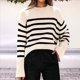 thumbnail image 4 of Suéteres de Punto A Rayas de Gran Tamaño para Mujer, Ropa de Otoño 2025, Suéter de Cuello Redondo de Invierno con Abertura Lateral Albaricoque XXL, 4 of 7