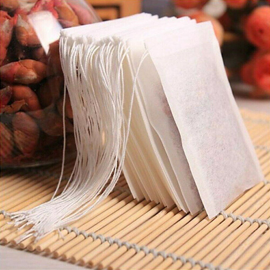 VOLMEY 100 Pieces Disposable Tea Filter Bags 9x7cm with Drawstring Cotton Empty Tea Bags Tea Infuser Bags for Loose Leaf Tea and Coffee Safe and Natural Material 
