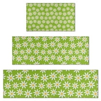 Green Daisy Flower Pattern Kitchen Rugs Sets Of 3,Kitchen Runner Rugs Non Skid Washable,Decorative Kitchen Floor Mats for Kitchen,Sink,Laundry,17"x30"  17"x47"   17"x59"