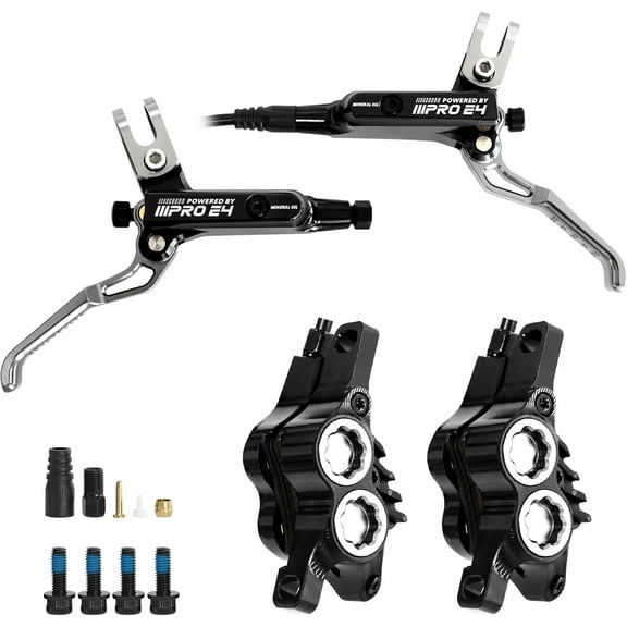 ZTZ IIIPRO E4 MTB Hydraulic Disc Brake Set, 4-Piston Hydraulic Brake Kit with Ceramic Brake Pads for Mountain Bike（Pre-Bled, Front 800mm and Rear 1550mm）