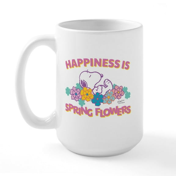 CafePress - Snoopy Flowers Large Mug - 15 oz Ceramic Large White Novelty Mug