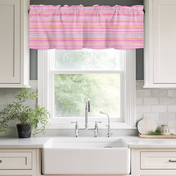 Valances for Windows,Abstract Watercolor Lines Kitchen Curtain Valance Short Rod Pocket Panels Modern Pink Stripes Small Window Treatment for Living Room Bedroom Bathroom,42"Wx12"L