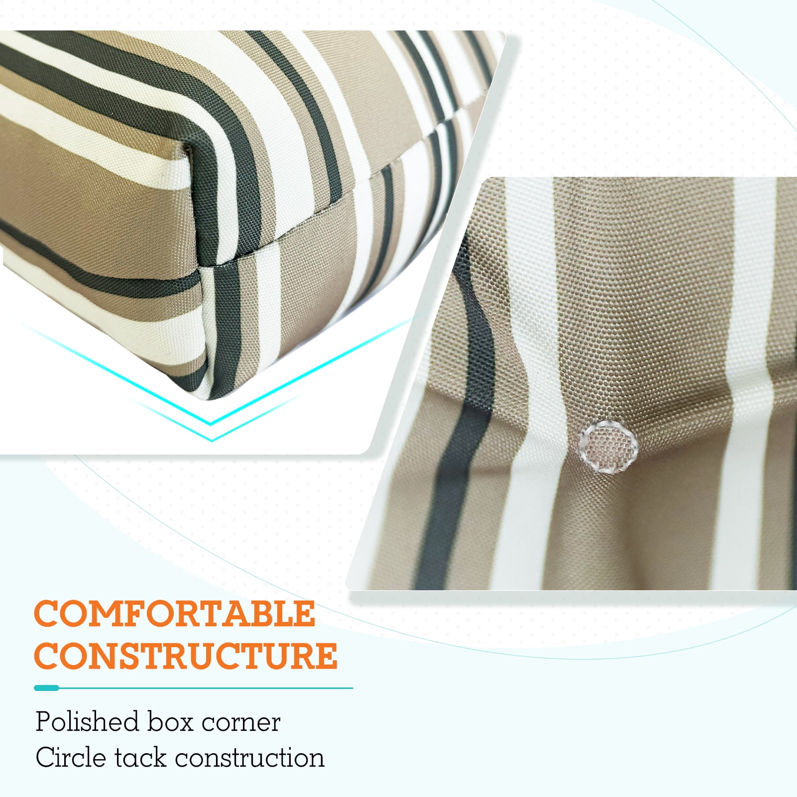 EAGLE PEAK Tufted Outdoor/Indoor High Back Patio Chair Cushions, Set of 2, 46" x 22'', Beige Stripes