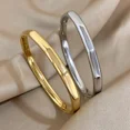 thumbnail image 2 of Simple Classic 14K Yellow Gold Crease Bracelet for Women Men Unisex Waterproof Cuff Wrist Bangles Stackable Jewelry Gifts, 2 of 7