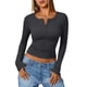 thumbnail image 2 of Camisetas de Larga para Mujer, Estilo Henley, Informales, para Otoño Tops Ajustados, Camisetas Básicas de Canalé Gris Oscuro XXL, 2 of 8