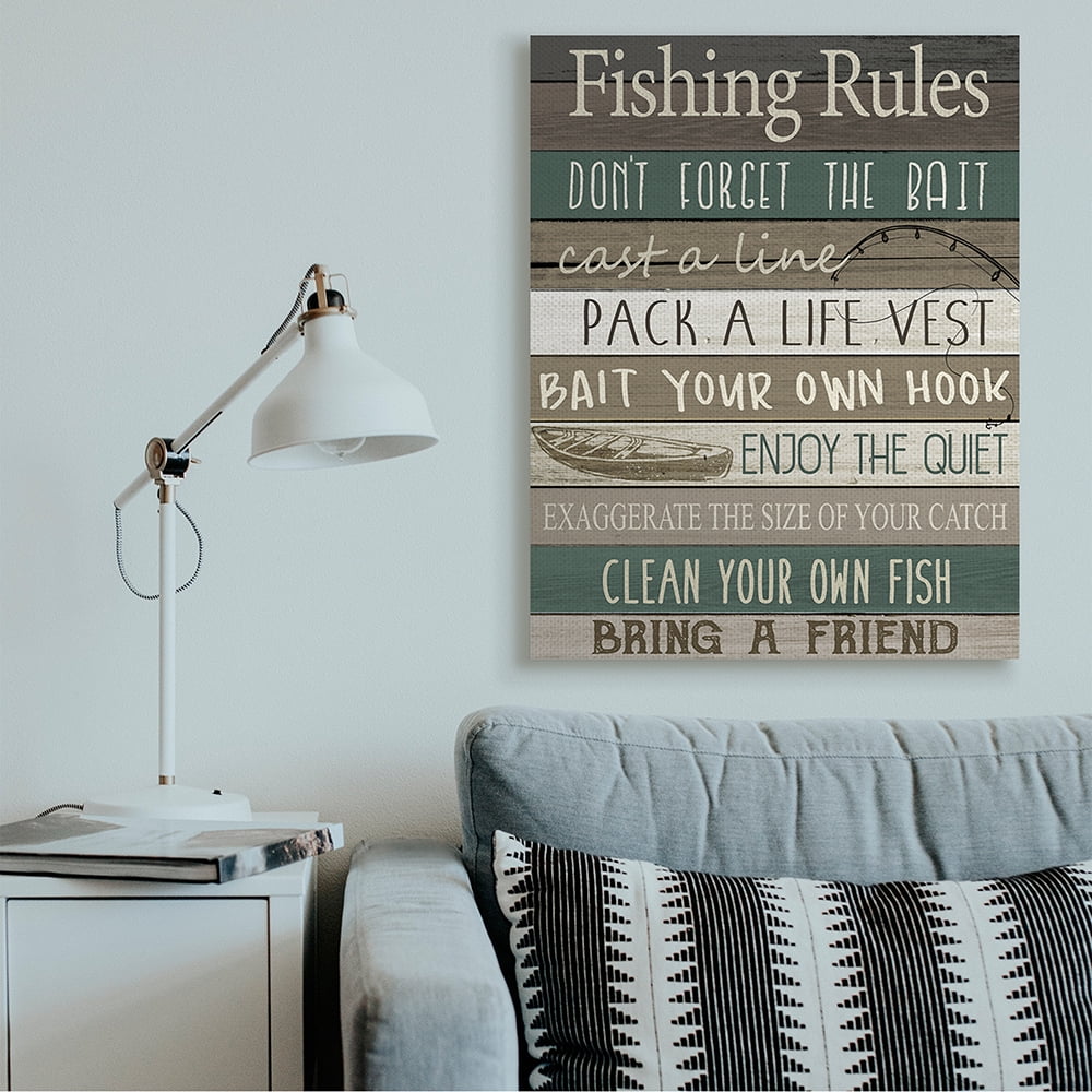 Stupell Industries Rustic Fishing Rules Sign Brown Green Beige Canvas Wall Art by Kim Allen