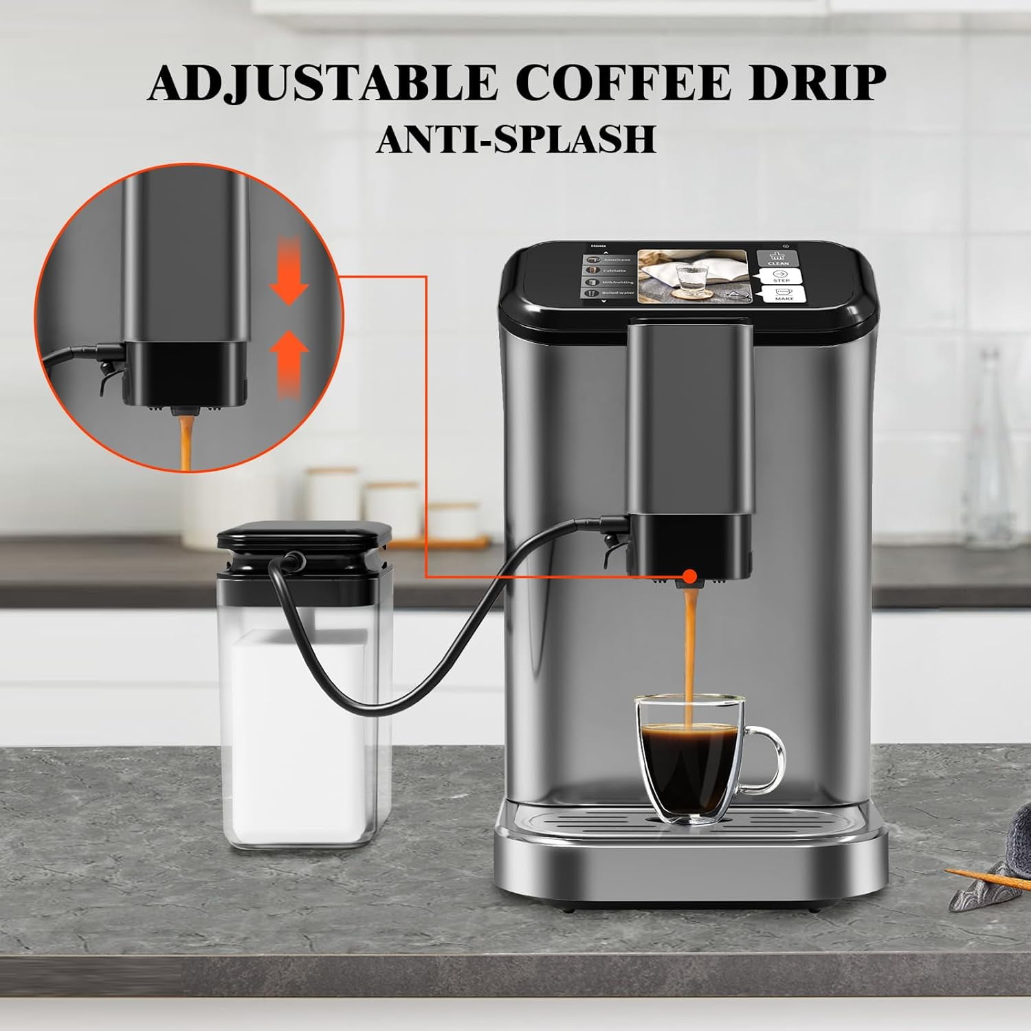 Acekid Fully Automatic Espresso Machine Coffee Maker, 20 Bar Milk System, 7 Coffee Varieties, Intuitive Touch Display, Auto Clean Filter