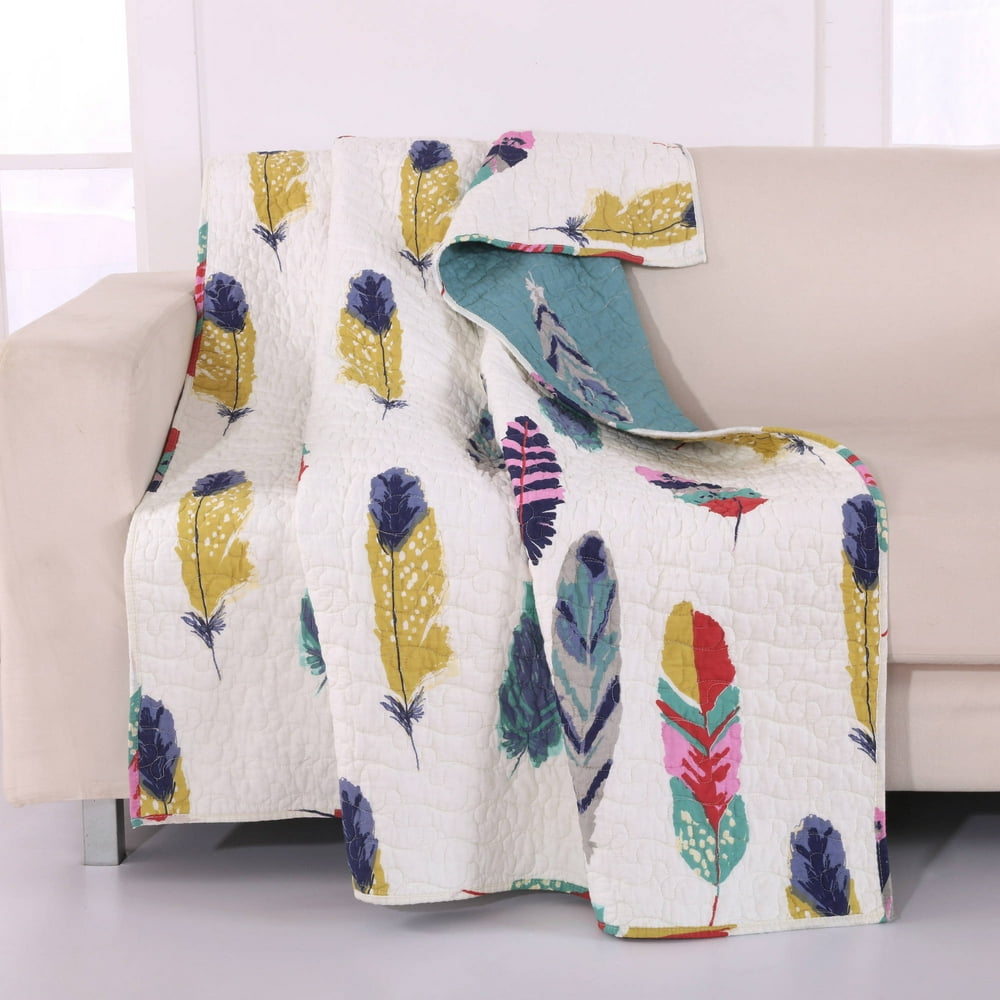 Global Trends Boho Feathers Quilted Throw Blanket, 50" x 60" Walmart