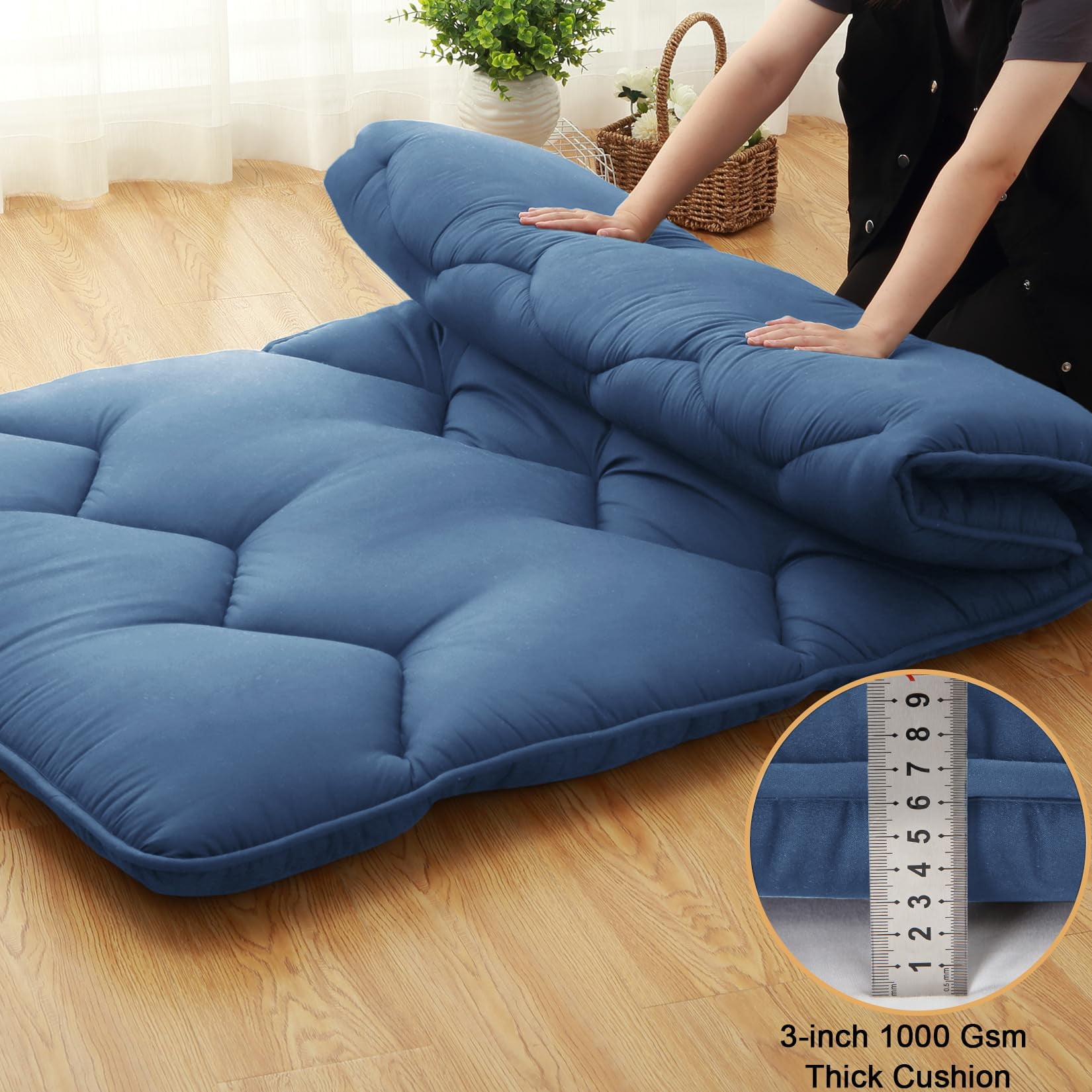 Japanese Floor Mattress - Futon Mattress Roll Up, Tatami Mat, Camping Mattress, and Couch Mattress Pad