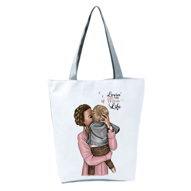Big Capacity Washable Foldable Shoulder Pouch Cute Mom Baby Print Tote Pouch for Work