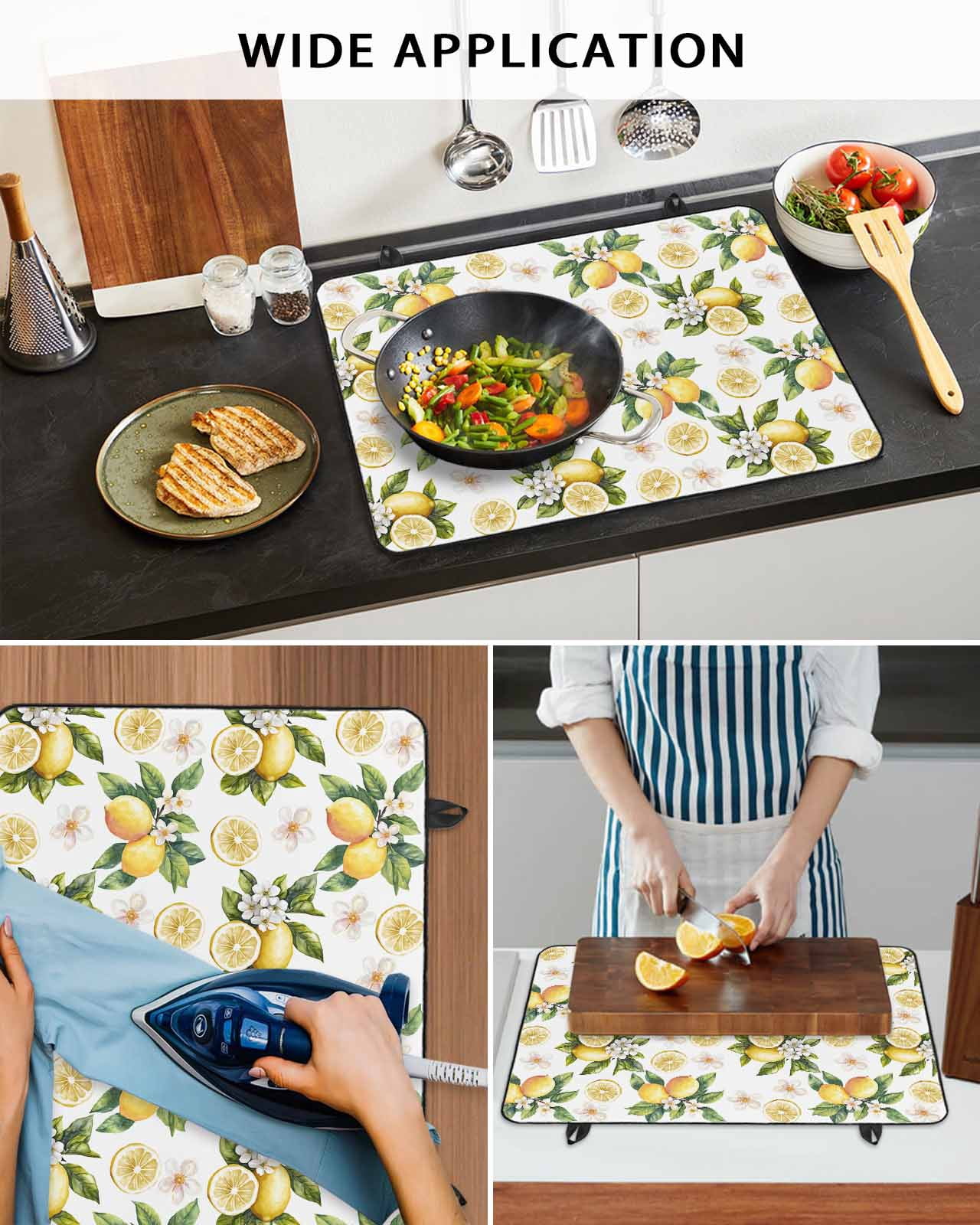 nqOlkjepod Large Induction Cooktop Protector Mat 36"x21", Lemon Flowers Stove Top Covers for Electric Stove, Country Floral Summer Lemon Fruit Stove Burner Cover Mats, Glass Top Stove Cover