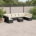 thumbnail image 1 of vidaXL 11 Piece Garden Sofa Set with Cushions Black Poly Rattan, 1 of 5