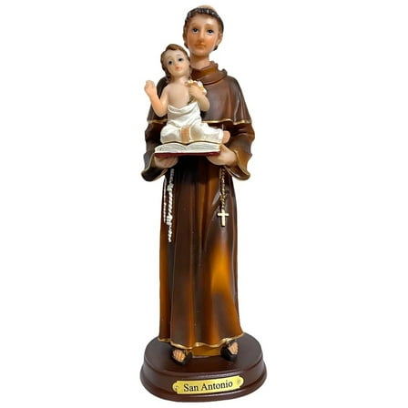 St Anthony Statue 8 Inch - San Antonio de Padua Religious Figurine - Catholic Home Decor Gift - Brown Resin Statue with Removable Baby Jesus