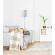 Mainstays Classic 56.5 Black Finish Shaded Floor Lamp with White Fabric Shade, Adult Use.