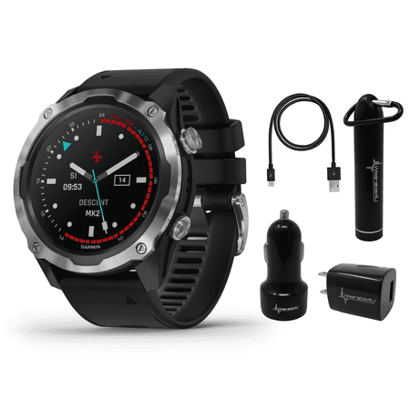 Garmin Descent Mk2 Watch-Style Dive Computer (Stainless Steel with Black Band) with Wearable4U Power Pack Bundle