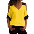 thumbnail image 1 of PVCS T-Shirt Décontracté à Manches Courtes Col en V Épaules Dénudées Mode Été pour Femmes, 1 of 7