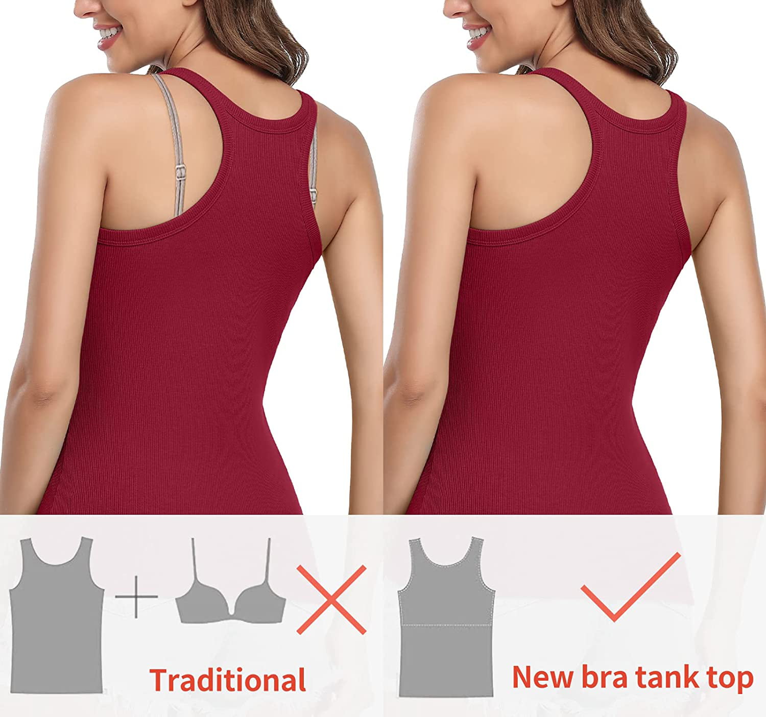 DYLH Cotton Built in Bra Tank Tops for Women Tank Top with Built
