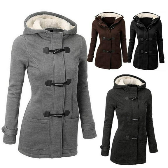 GOOHOCHY Women's Casual Double Breasted Blended Classic Pea Coat Winter Warm Hoodie Coat Size 3XL (Light Grey)