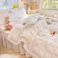 thumbnail image 1 of Cute Princess Style Seersucker Bedding Set For Women Cotton Solid Color Ruffle Bed Skirt Sheet Sets King Queen Comforter Cover FGS, 1 of 6