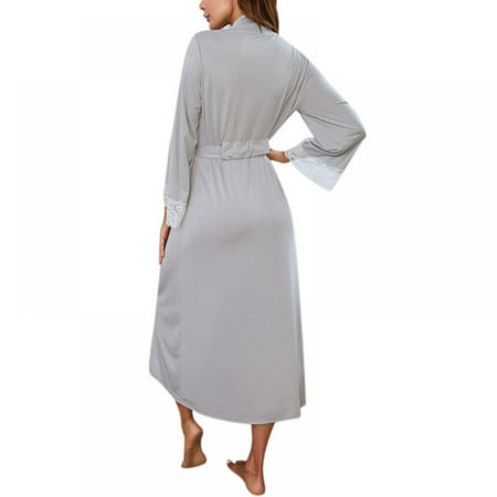 

Retap Ladies Cotton Bathrobe Lace Edge Sexy Plus Size Pajamas Night Gown Casual Home Wear