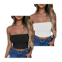 Lovskoo Womens 2 Pack Tube Tops Crop Tops Going Out Strapless Basic Backless Bandeau Bra Summer Outfits 2024 Y2K Clothes Black White