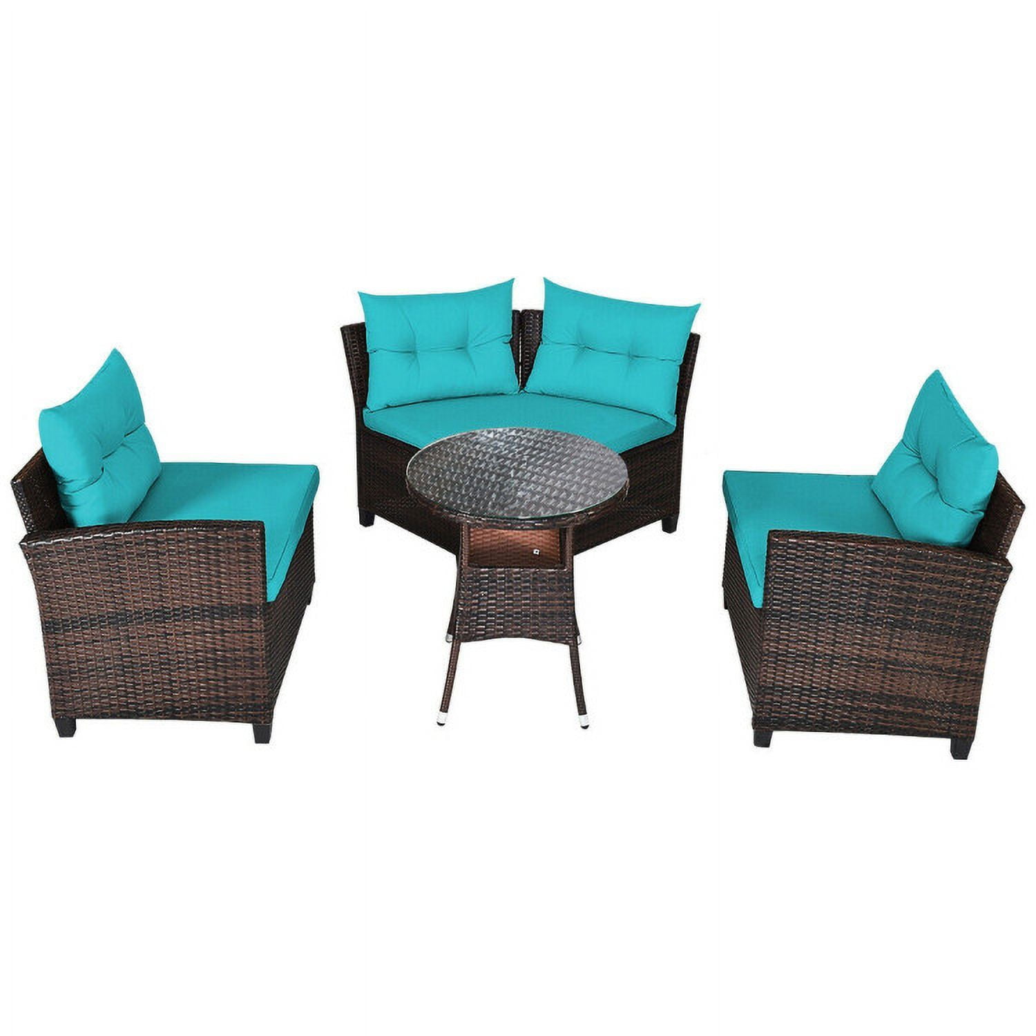 Aimee Lii 4 Pieces Outdoor Cushioned Rattan Furniture Set, Outdoor Deck Furniture, Turquoise Aimee Lii 4 Pieces Outdoor Cushioned Rattan Furniture Set, Outdoor Deck Furniture, Turquoise