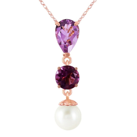 Galaxy Gold GG 14K Rose Gold Amethyst and Pearl Pendant Necklace - February Birthstone - Peace & Wisdom - 16" to 24" - Fine Jewelry for Women