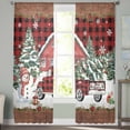 thumbnail image 2 of Red Plaid Christmas Semi Sheer Curtains 108 Inch Length 2 Panels Set, Snowman Truck Xmas Tree Snowflake Sheer Kitchen Curtain Privacy Voile Window Curtain for Living Room Bedroom Rod Pocket Drapes, 2 of 7