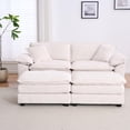 thumbnail image 3 of Loveseat Sofa Sectional Sofa with Ottoman,Modern Sleeper Couch with Pillows, Corduroy Comfy Upholstered Deep Seat Modular Sofa for Living Room, Apartment,Office,White, 3 of 9
