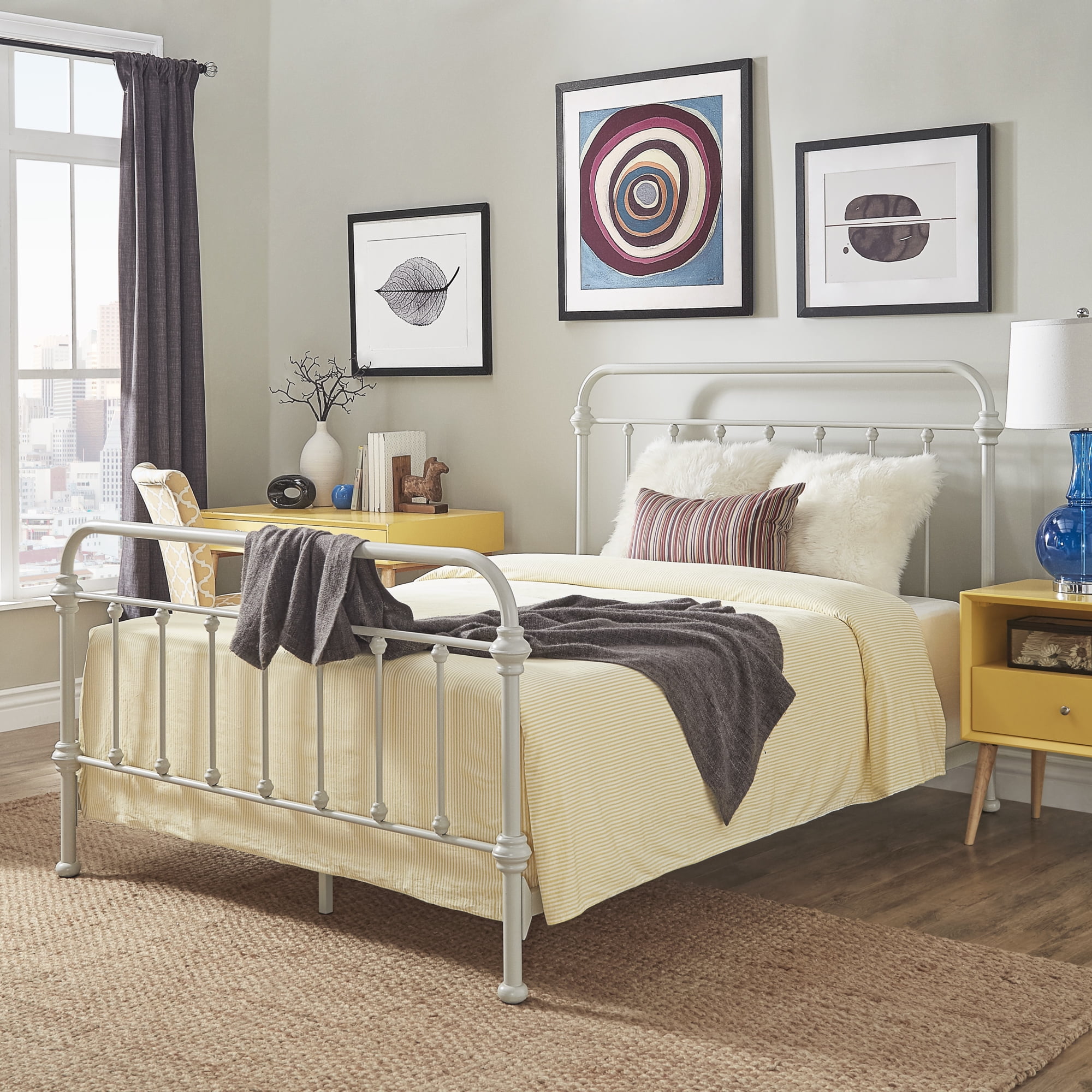 Weston Home Nottingham Metal King Bed, Silver Birch