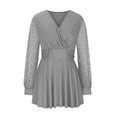 thumbnail image 4 of LEAVINGSUO Womens Plus Size $5 Women Loose Casual Long Sleeve Solid V-neck Casual Blouse T-Shirt Tops, 4 of 6