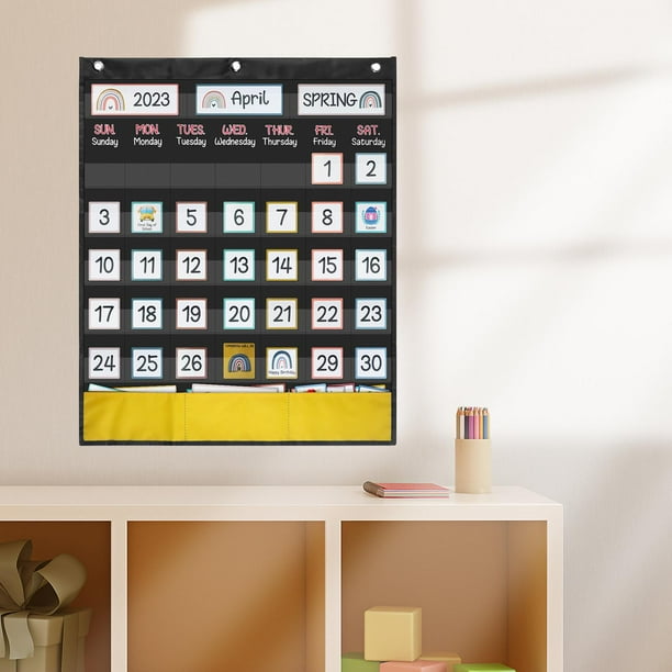 Calendario gráfico de bolsillo, gráfico organizado para el aula, suministros de aprendizaje temprano para jardín de infantes, calendario de enseñanza, BLESIY tabla de bolsillo del calendario