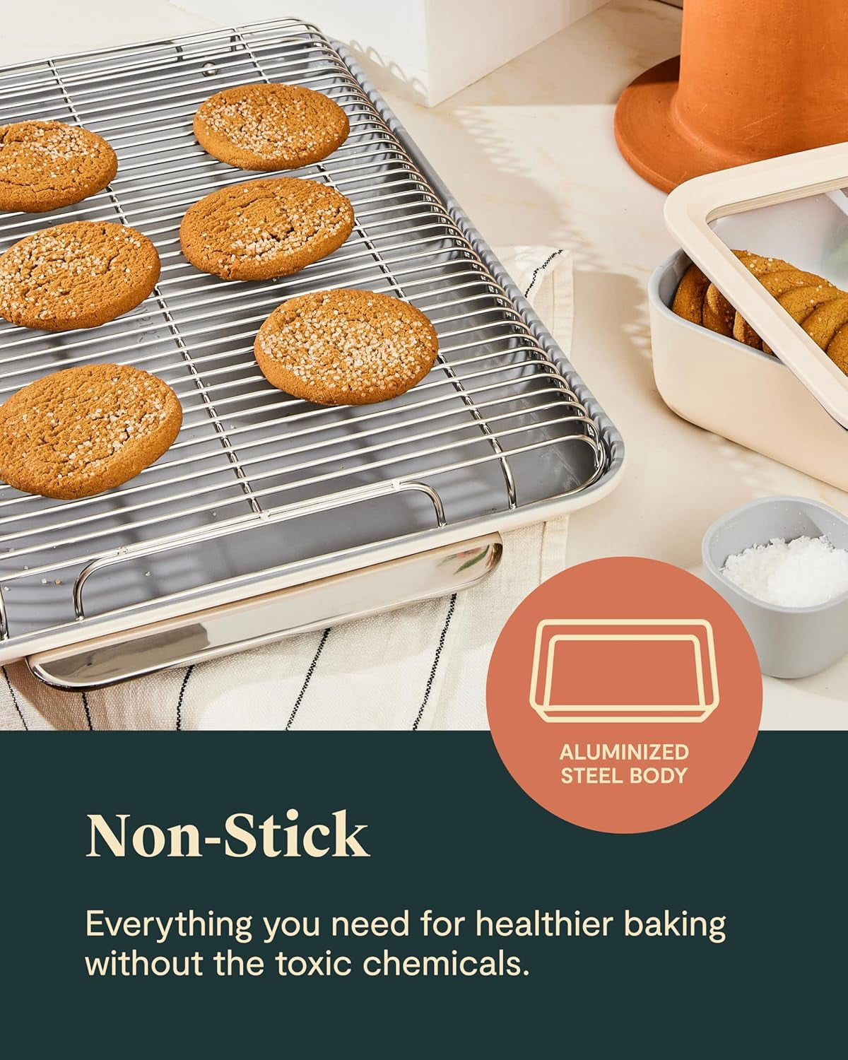 Caraway Nonstick Ceramic Bakeware Set (5 Pieces) - Baking Sheets, Assorted Baking Pans & Storage - Aluminized Steel Body - Marigold
