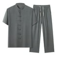 thumbnail image 2 of Awdenio Mens Two Piece Summer Outfit Traditional Long Sleeve Tang Kung Fu Uniform Men's Shirt and Pants Set, 2 of 5