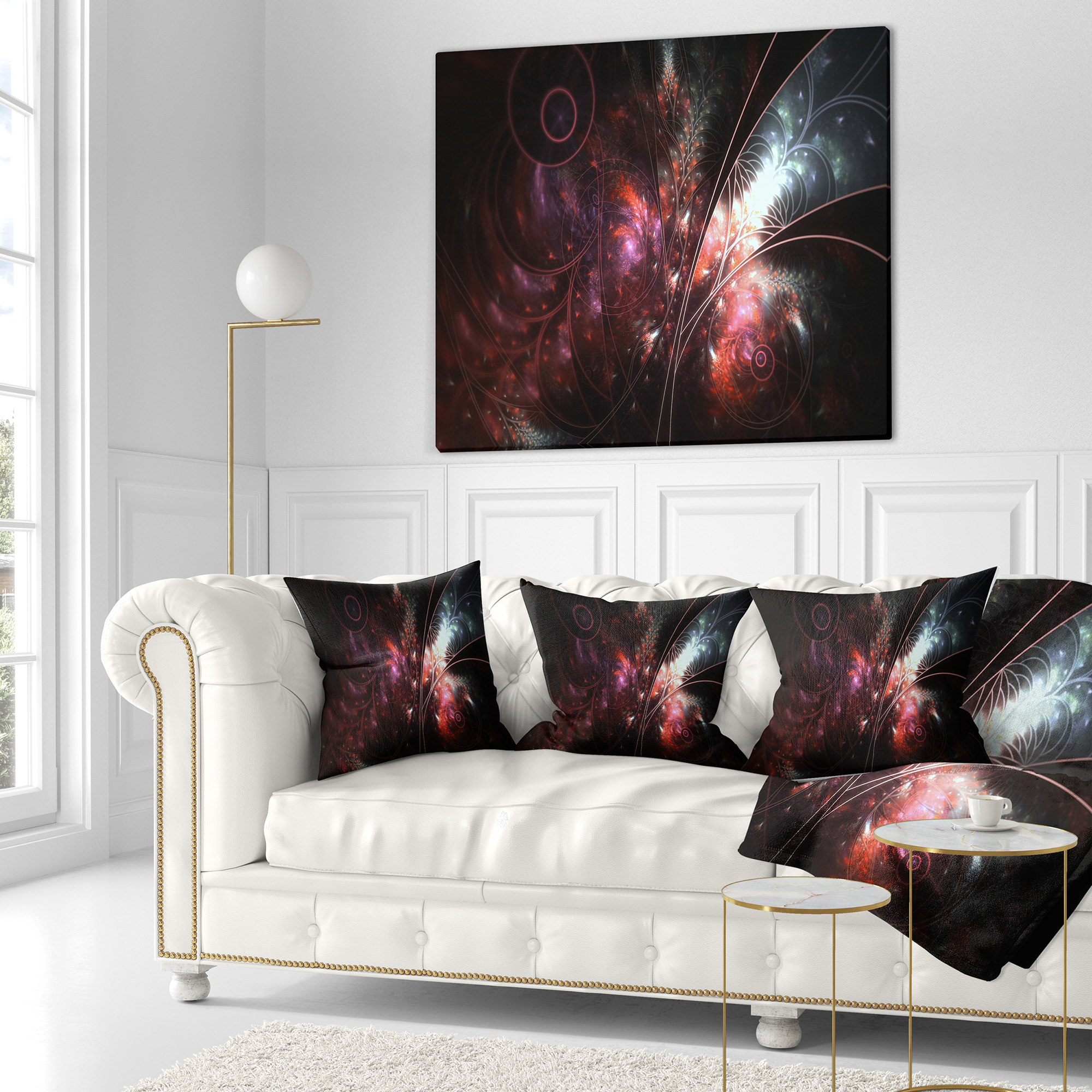 Designart Dark Alien Digital Art Fractal Flower - Floral Throw Pillow - 18x18